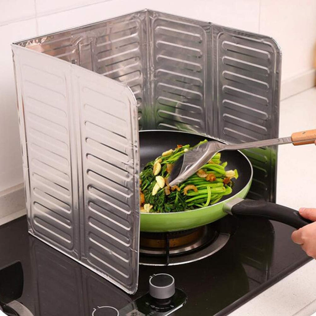 3-Sided Oil Proof Aluminum Foil Splatter Guard | Foldable Heat Insulation for Kitchen Stove | Silver