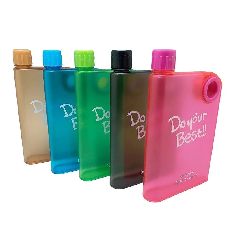 Black Ultra Slim Notebook Style Water Bottle 380ml | Portable Memo Bottle for Travel, School & Office