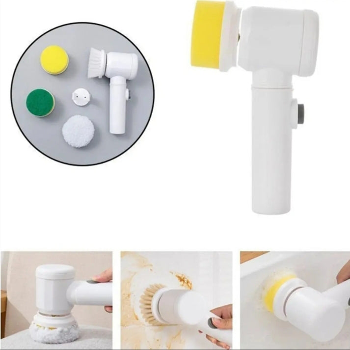 5-in-1 Rechargeable Magic Brush | Handheld Electric Scrubber | 360° Rotating with 3 Replaceable Multipurpose Brush Heads