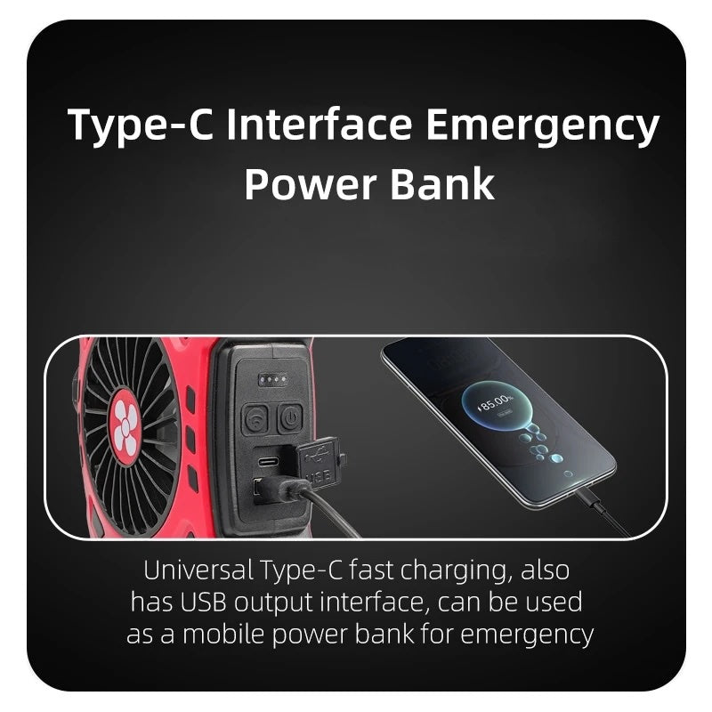 Multipurpose Rechargeable Desk & Camping Fan with LED Light, Flashlight & Power Bank