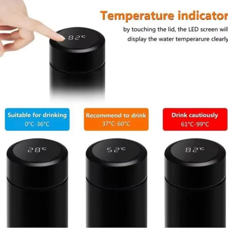 LED Temperature Display Water Bottle Stars Design  | Smart Stainless Steel Vacuum 500ml Flask | Random Color